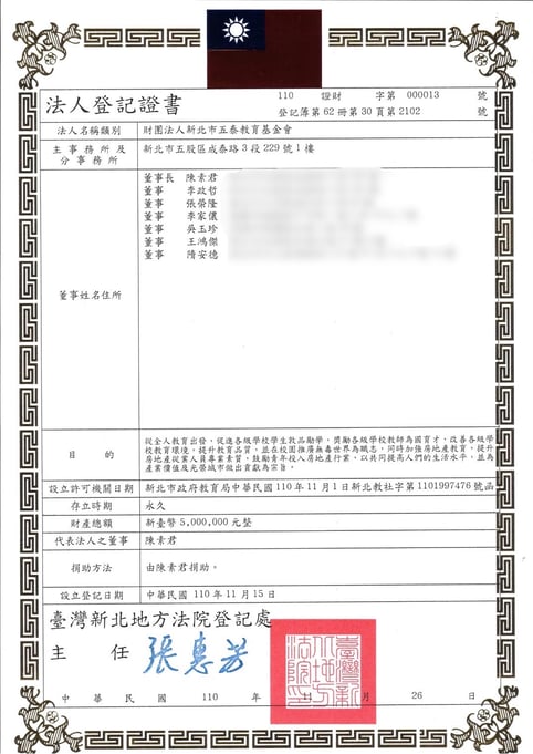 財團法人登記證書